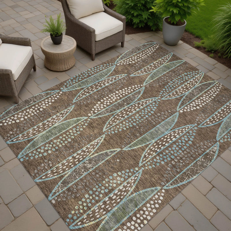8' X 10' Brown And Gray Geometric Washable Indoor Outdoor Area Rug Homeroots Outdoor