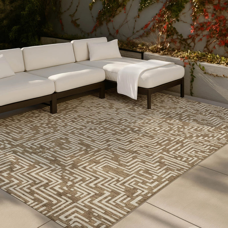 8' X 10' Brown And Gray Geometric Washable Indoor Outdoor Area Rug Homeroots Outdoor