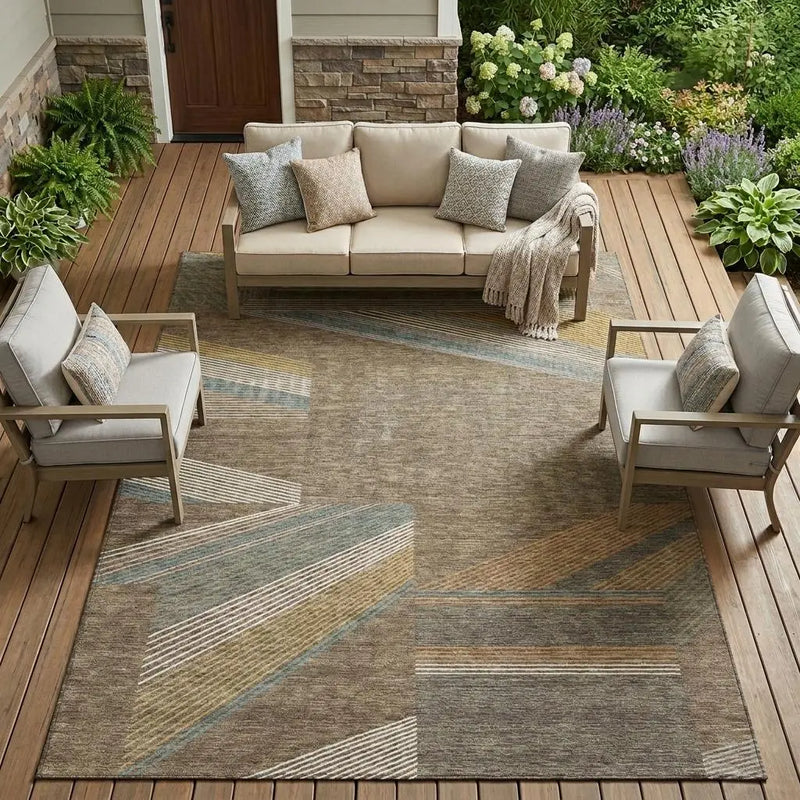 8' X 10' Brown And Gray Geometric Washable Indoor Outdoor Area Rug Homeroots Outdoor