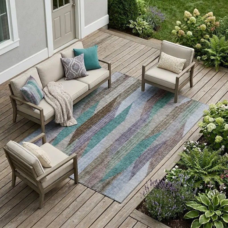 8' X 10' Brown And Gray Striped Washable Indoor Outdoor Area Rug Homeroots Outdoor