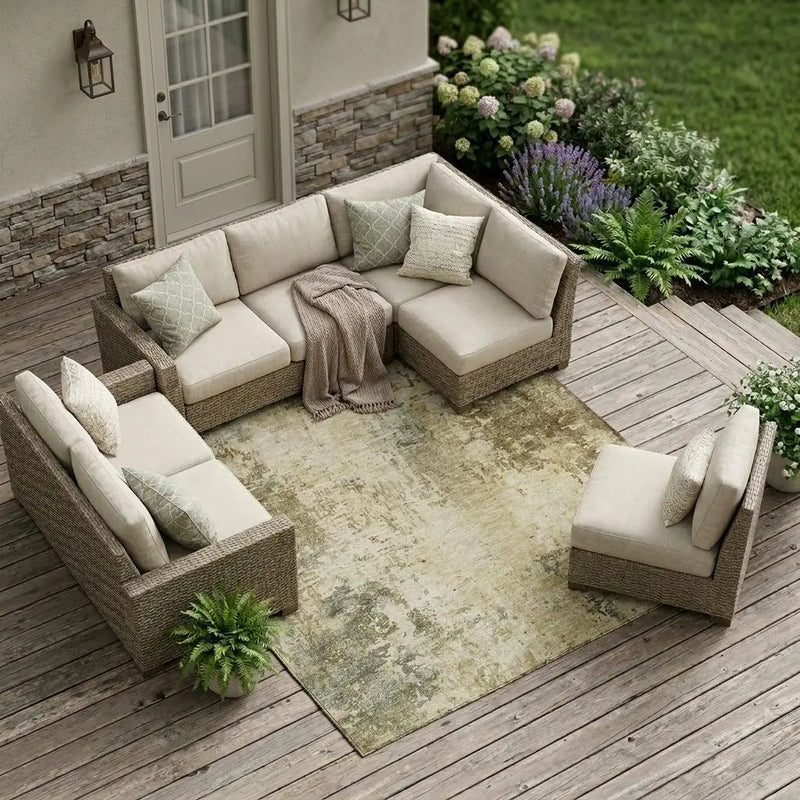 8' X 10' Brown And Green Abstract Washable Indoor Outdoor Area Rug Homeroots Outdoor