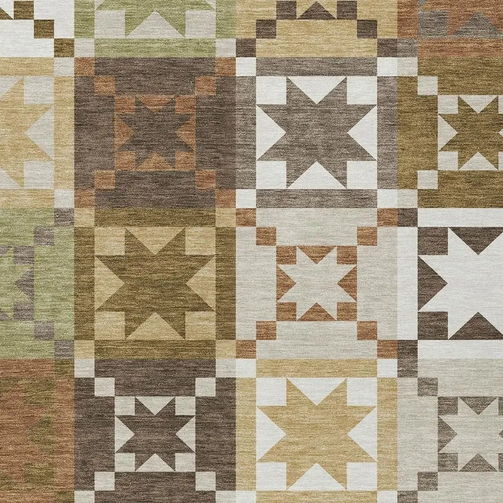 8' X 10' Brown And Green Patchwork Washable Indoor Outdoor Area Rug Homeroots Outdoor