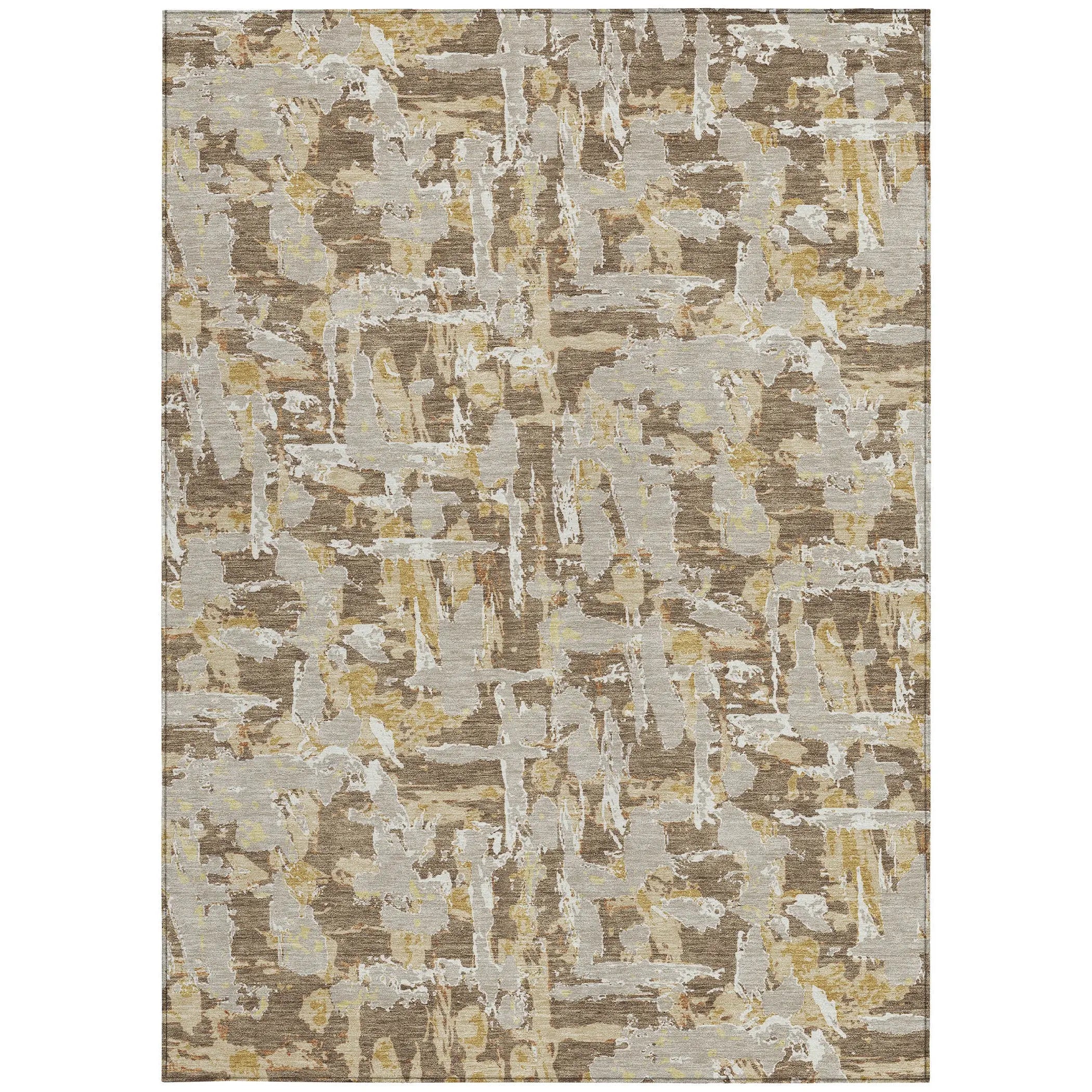 8' X 10' Brown And Ivory Abstract Washable Indoor Outdoor Area Rug Homeroots Outdoor