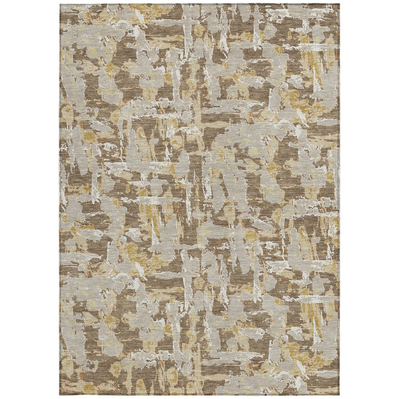 8' X 10' Brown And Ivory Abstract Washable Indoor Outdoor Area Rug Homeroots Outdoor