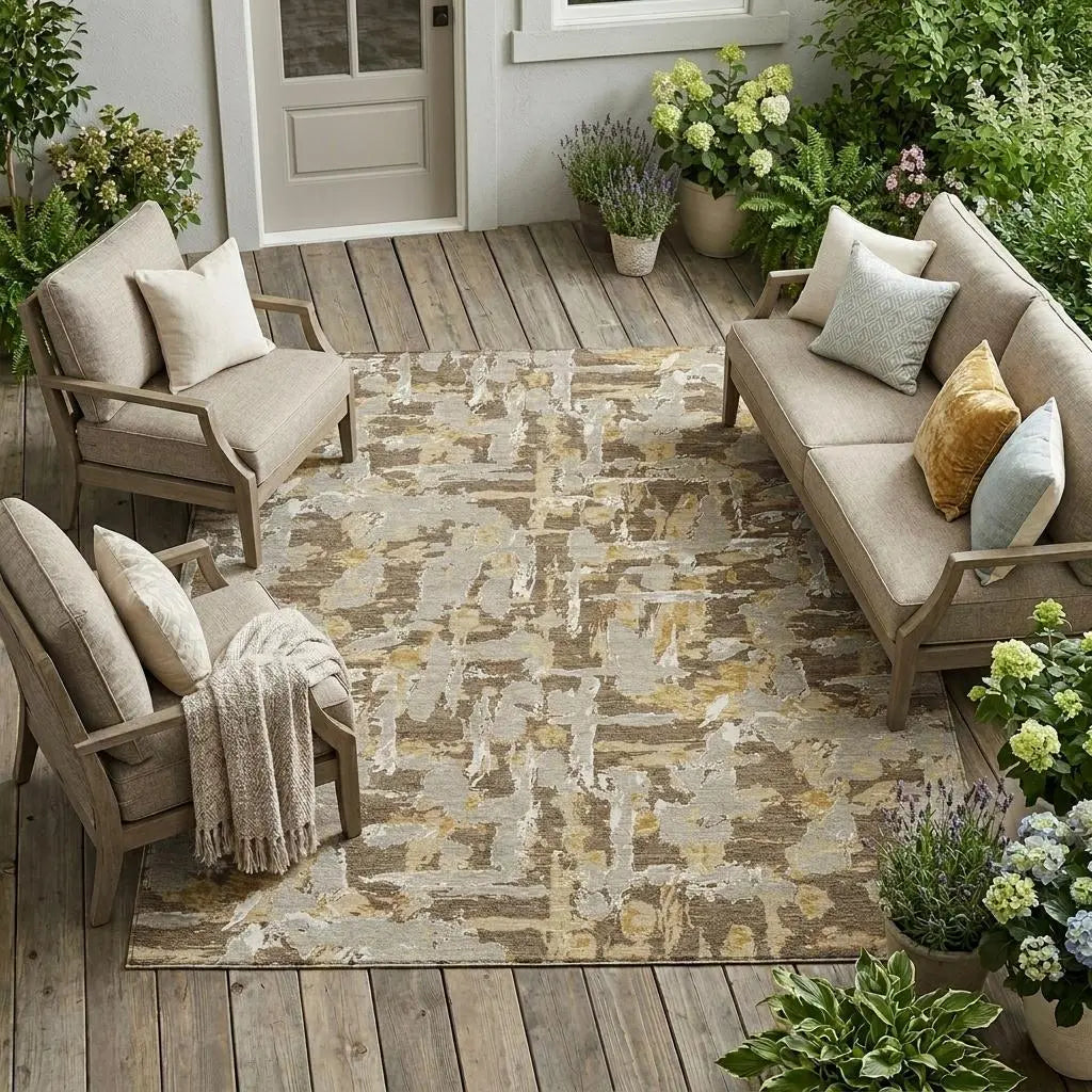 8' X 10' Brown And Ivory Abstract Washable Indoor Outdoor Area Rug Homeroots Outdoor