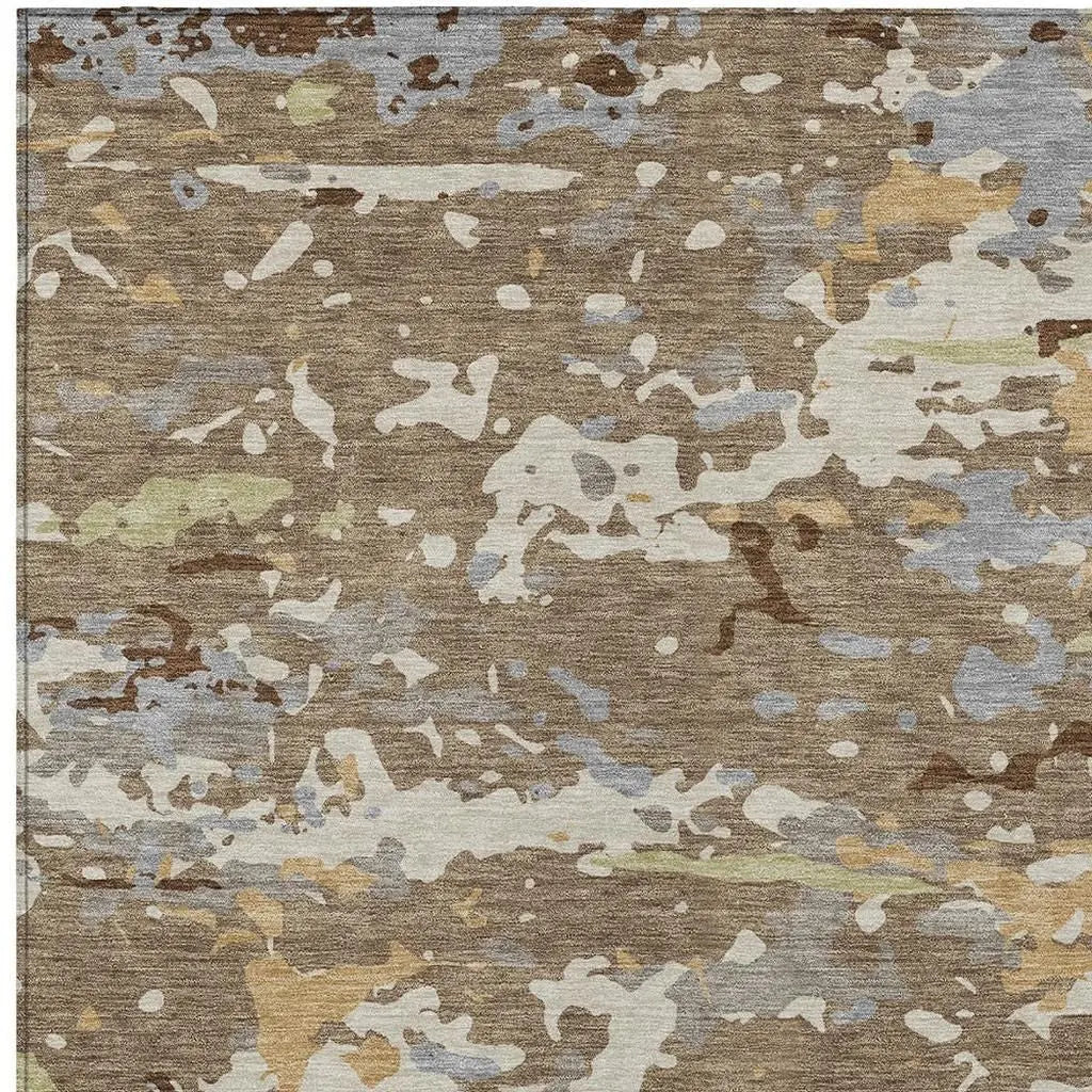 8' X 10' Brown And Ivory Abstract Washable Indoor Outdoor Area Rug Homeroots Outdoor