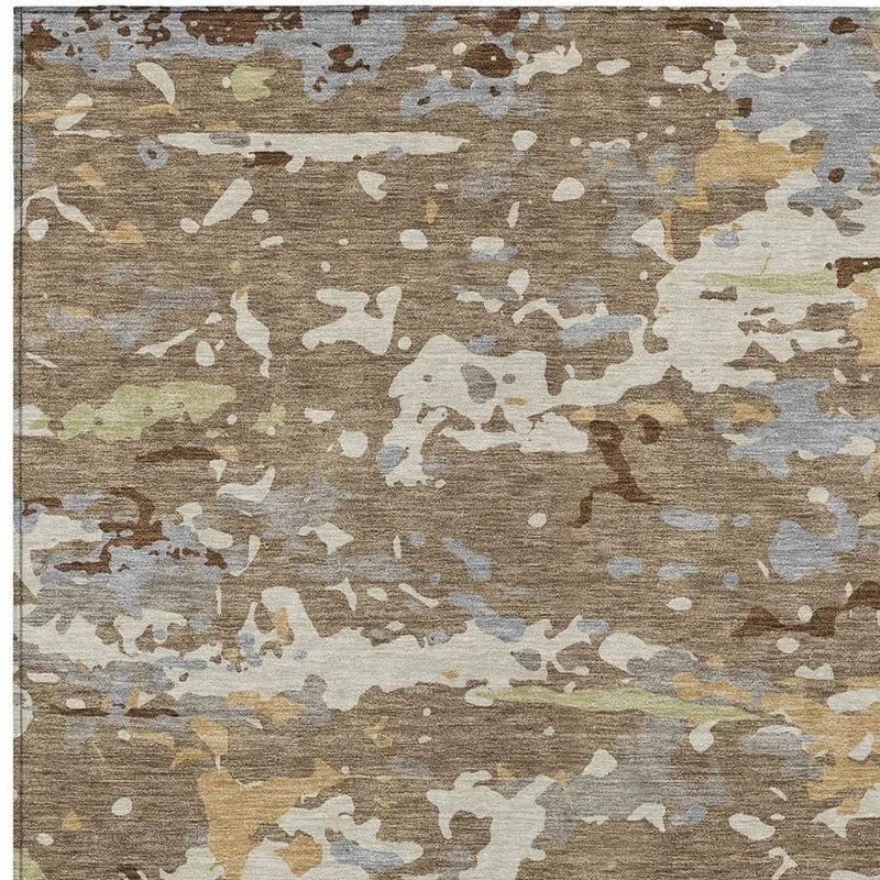 8' X 10' Brown And Ivory Abstract Washable Indoor Outdoor Area Rug Homeroots Outdoor