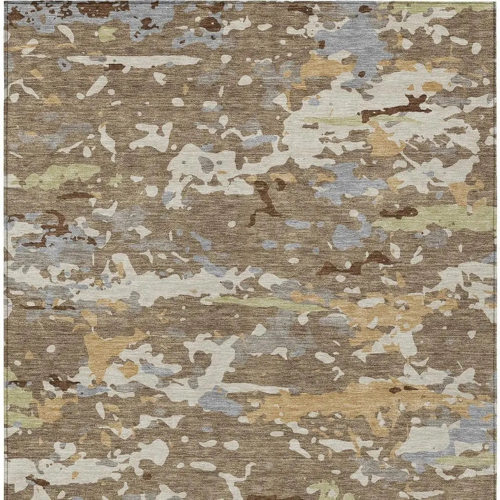 8' X 10' Brown And Ivory Abstract Washable Indoor Outdoor Area Rug Homeroots Outdoor