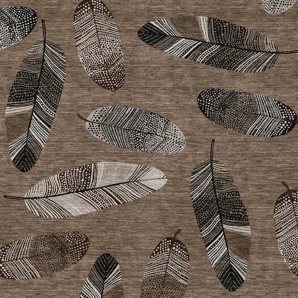 8' X 10' Brown And Ivory Botanical Leaves Washable Indoor Outdoor Area Rug Homeroots Outdoor