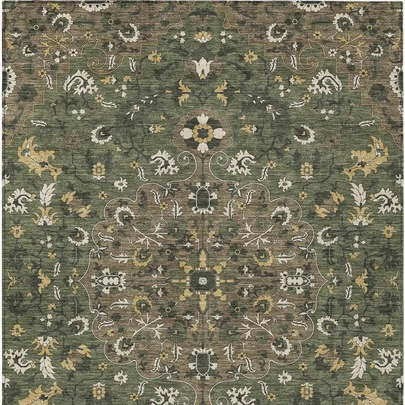 8' X 10' Brown And Ivory Floral Medallion Washable Indoor Outdoor Area Rug Homeroots Outdoor