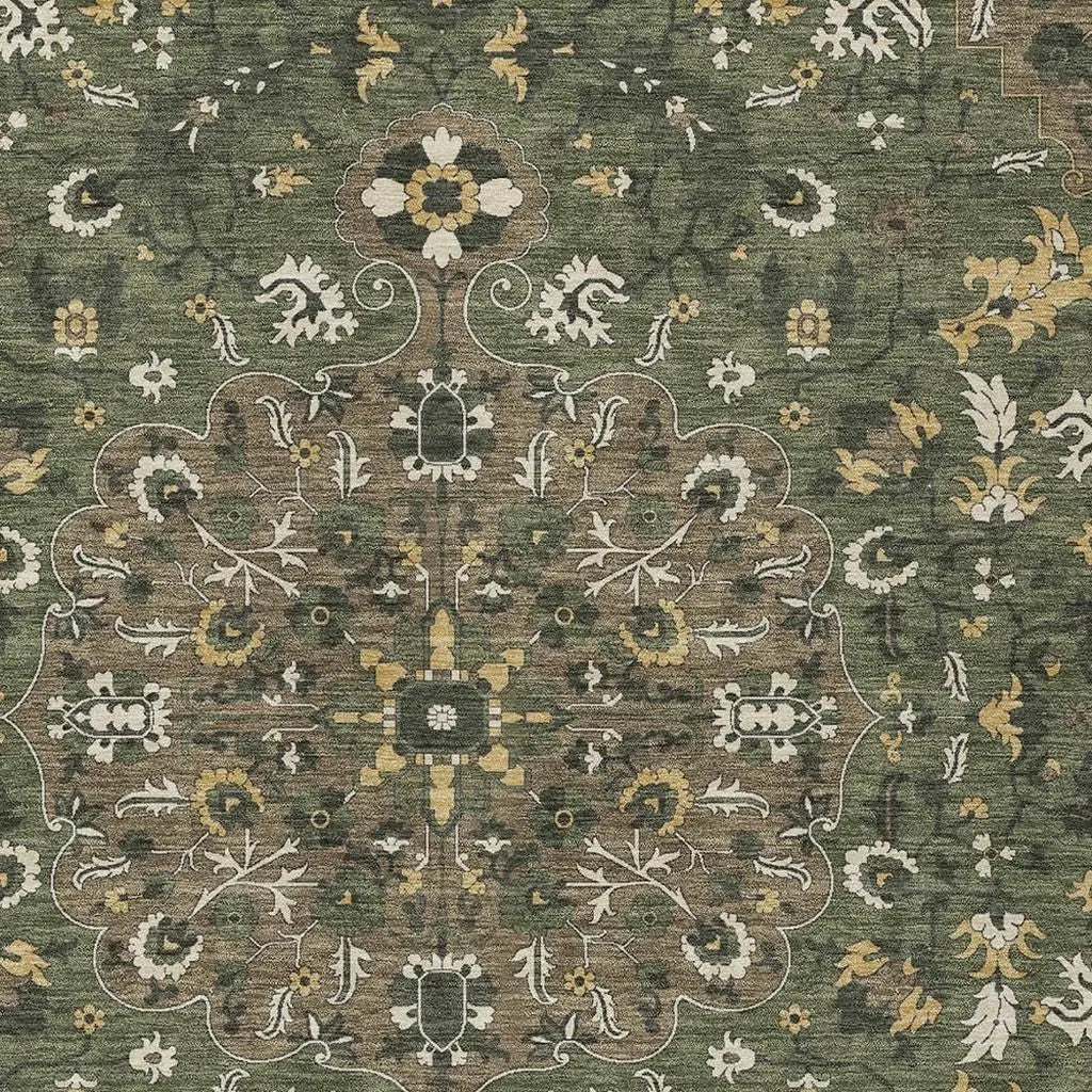 8' X 10' Brown And Ivory Floral Medallion Washable Indoor Outdoor Area Rug Homeroots Outdoor