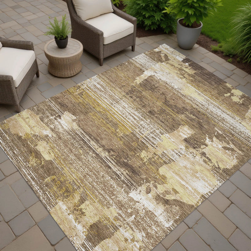 8' X 10' Brown And Khaki Abstract Washable Indoor Outdoor Area Rug Homeroots Outdoor