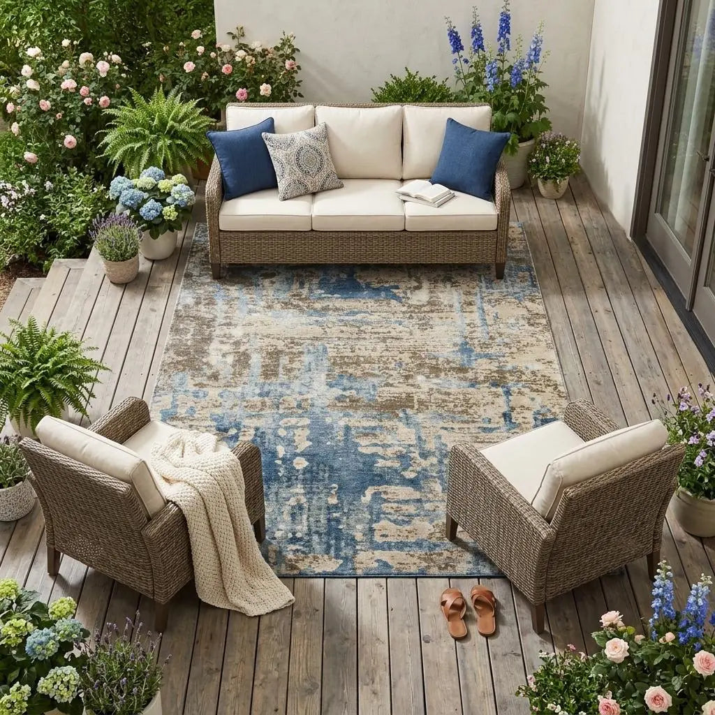 8' X 10' Brown And Khaki Abstract Washable Indoor Outdoor Area Rug Homeroots Outdoor