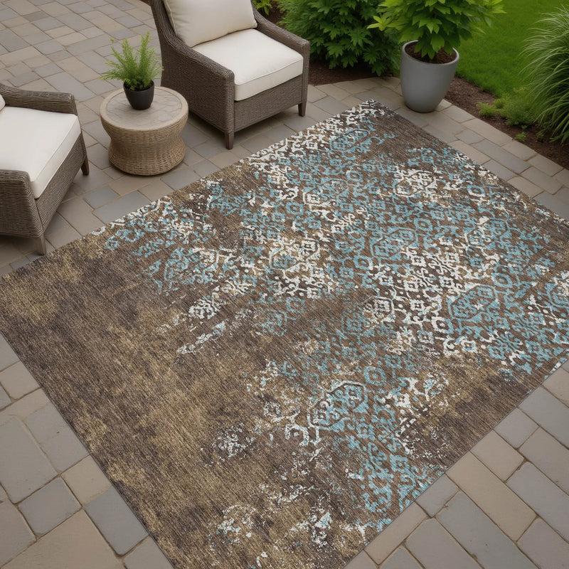 8' X 10' Brown And Khaki Oriental Washable Indoor Outdoor Area Rug Homeroots Outdoor