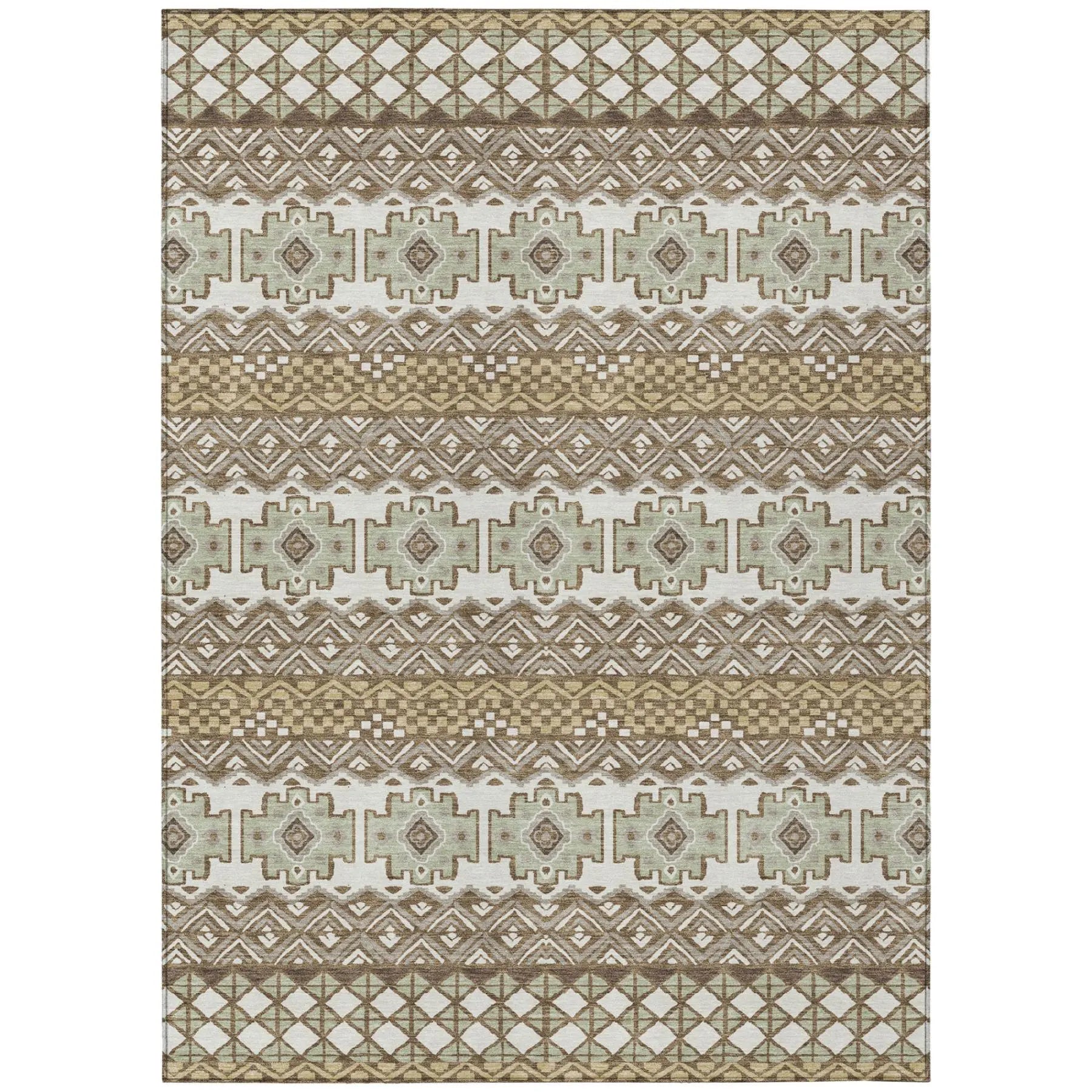 8' X 10' Brown And Khaki Striped Washable Indoor Outdoor Area Rug Homeroots Outdoor