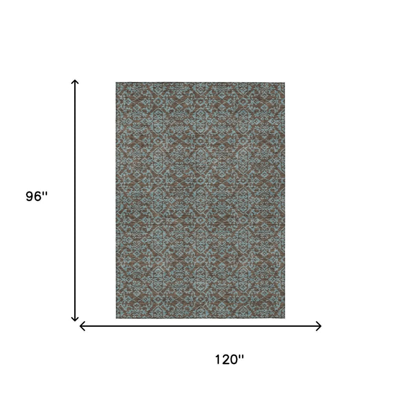 8' X 10' Brown And Linen Oriental Washable Indoor Outdoor Area Rug Homeroots Outdoor