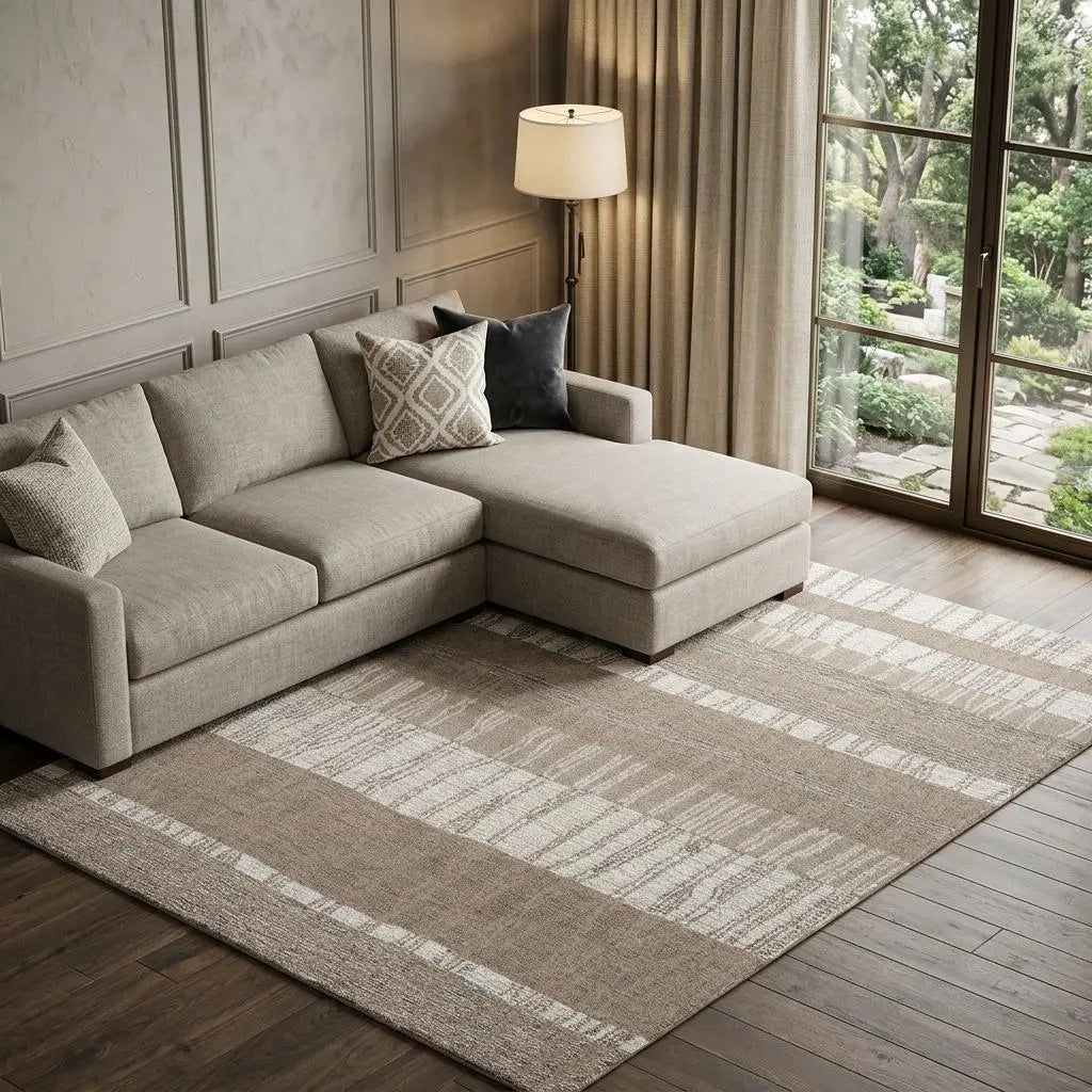 8' X 10' Brown And Natural Wool Striped Hand Tufted Area Rug Homeroots Home Decor