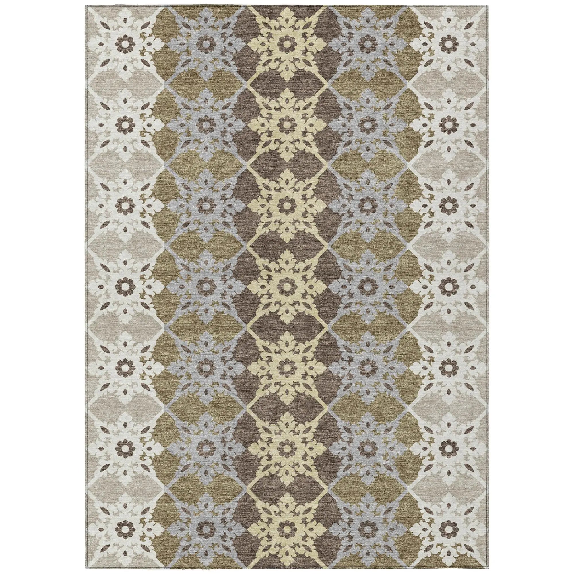 8' X 10' Brown And Pewter Floral Medallion Washable Indoor Outdoor Area Rug Homeroots Outdoor