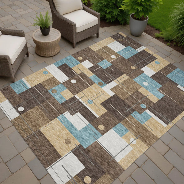 8' X 10' Brown And Pewter Geometric Washable Indoor Outdoor Area Rug Homeroots Outdoor