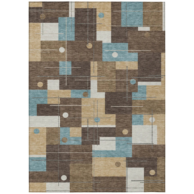 8' X 10' Brown And Pewter Geometric Washable Indoor Outdoor Area Rug Homeroots Outdoor