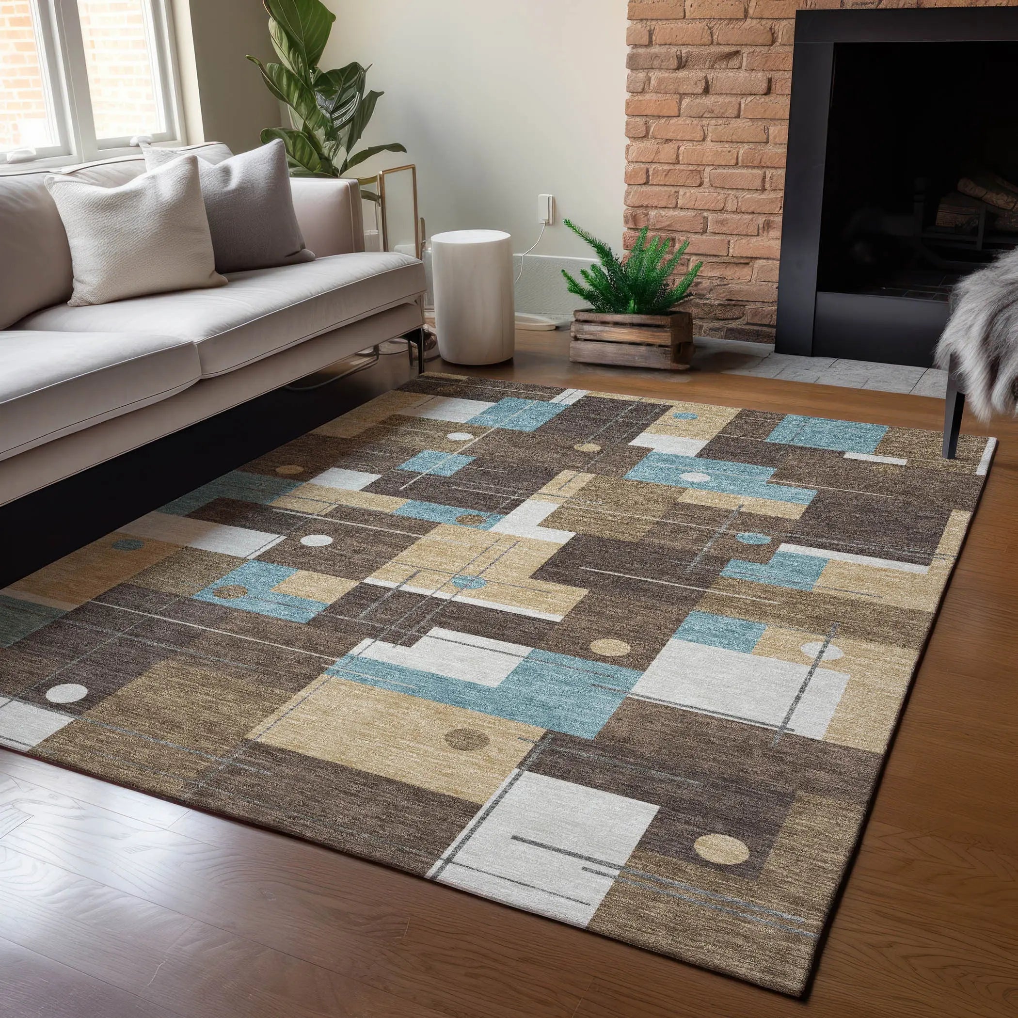 8' X 10' Brown And Pewter Geometric Washable Indoor Outdoor Area Rug Homeroots Outdoor