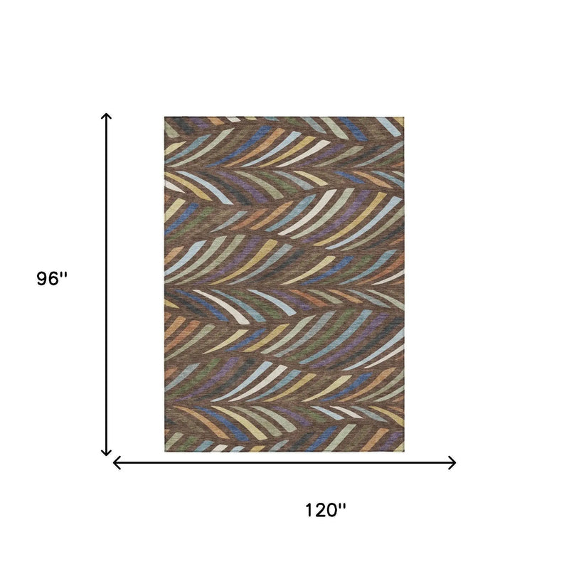 8' X 10' Brown And Plum Abstract Washable Indoor Outdoor Area Rug Homeroots Outdoor