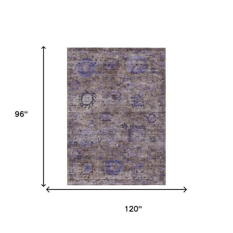 8' X 10' Brown And Plum Abstract Washable Indoor Outdoor Area Rug Homeroots Outdoor