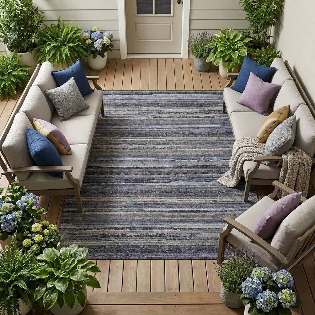 8' X 10' Brown And Plum Striped Washable Indoor Outdoor Area Rug Homeroots Outdoor