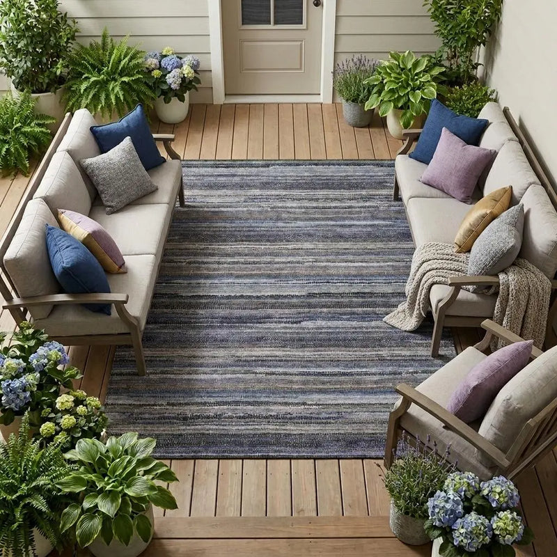 8' X 10' Brown And Plum Striped Washable Indoor Outdoor Area Rug Homeroots Outdoor