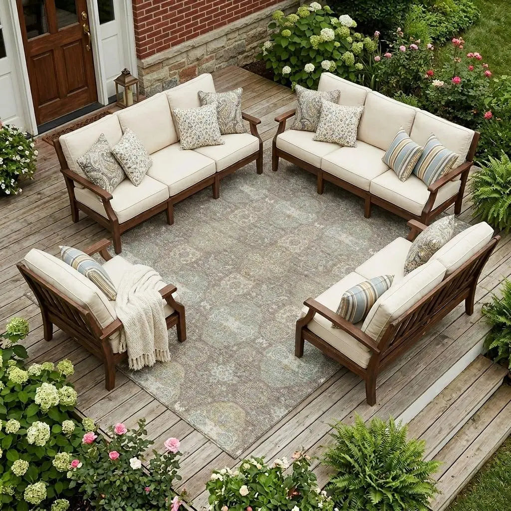 8' X 10' Brown And Sage Floral Washable Indoor Outdoor Area Rug Homeroots Outdoor