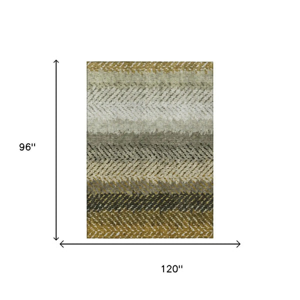 8' X 10' Brown And Sage Striped Washable Indoor Outdoor Area Rug Homeroots Outdoor