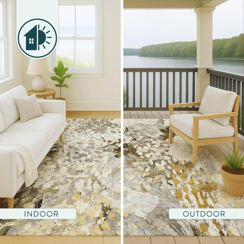 8' X 10' Brown And Silver Abstract Washable Indoor Outdoor Area Rug Homeroots Outdoor