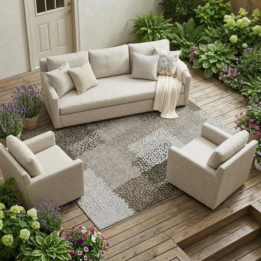 8' X 10' Brown And Silver Abstract Washable Indoor Outdoor Area Rug Homeroots Outdoor