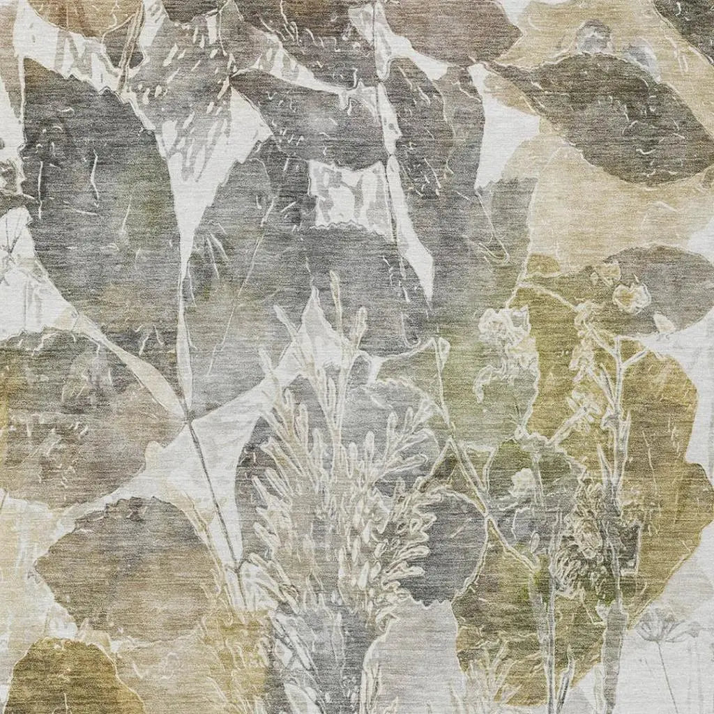 8' X 10' Brown And Silver Botanical Leaves Washable Indoor Outdoor Area Rug Homeroots Outdoor