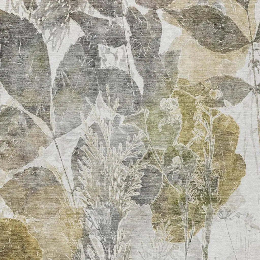 8' X 10' Brown And Silver Botanical Leaves Washable Indoor Outdoor Area Rug Homeroots Outdoor