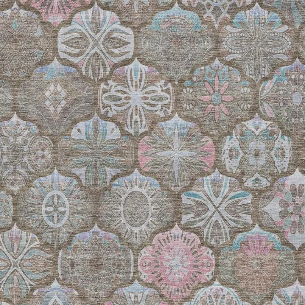 8' X 10' Brown And Silver Ogee Washable Indoor Outdoor Area Rug Homeroots Outdoor