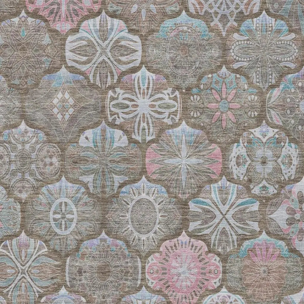 8' X 10' Brown And Silver Ogee Washable Indoor Outdoor Area Rug Homeroots Outdoor