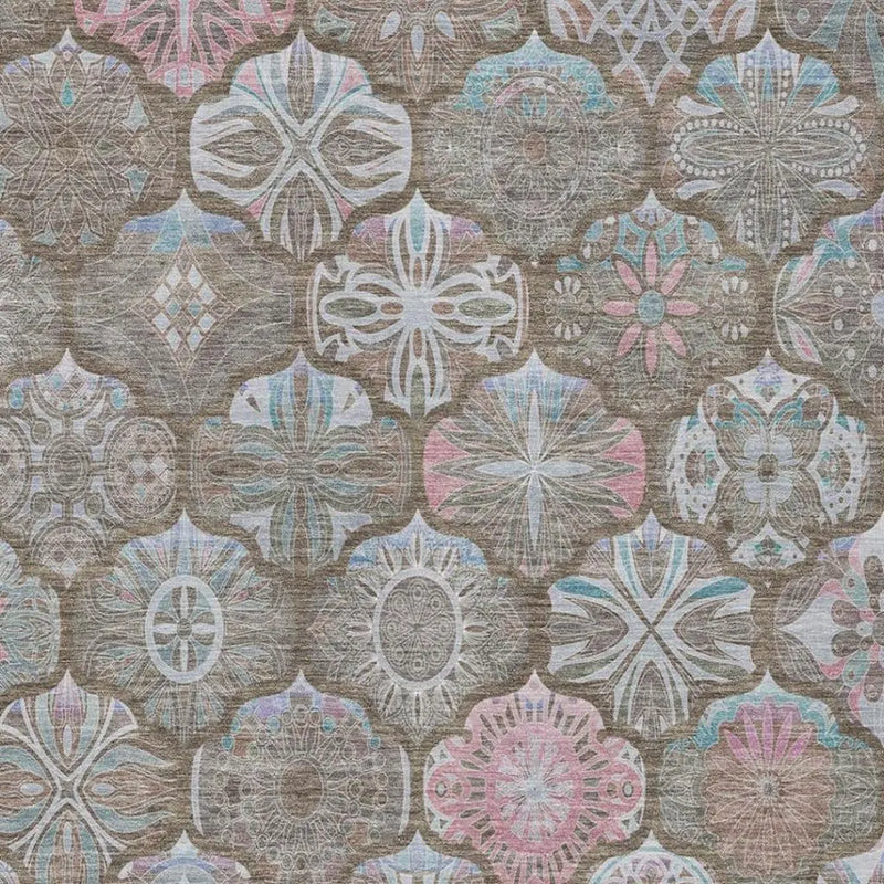 8' X 10' Brown And Silver Ogee Washable Indoor Outdoor Area Rug Homeroots Outdoor