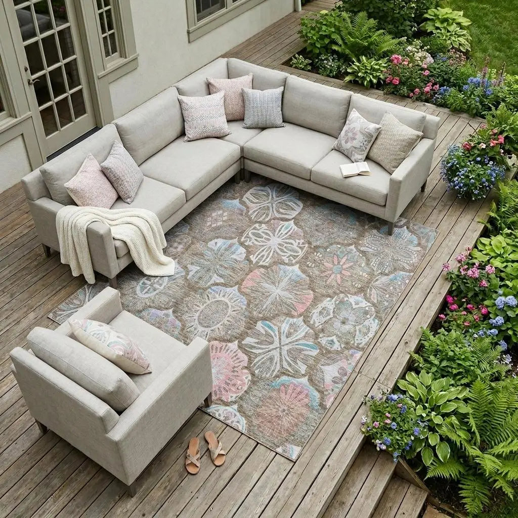 8' X 10' Brown And Silver Ogee Washable Indoor Outdoor Area Rug Homeroots Outdoor