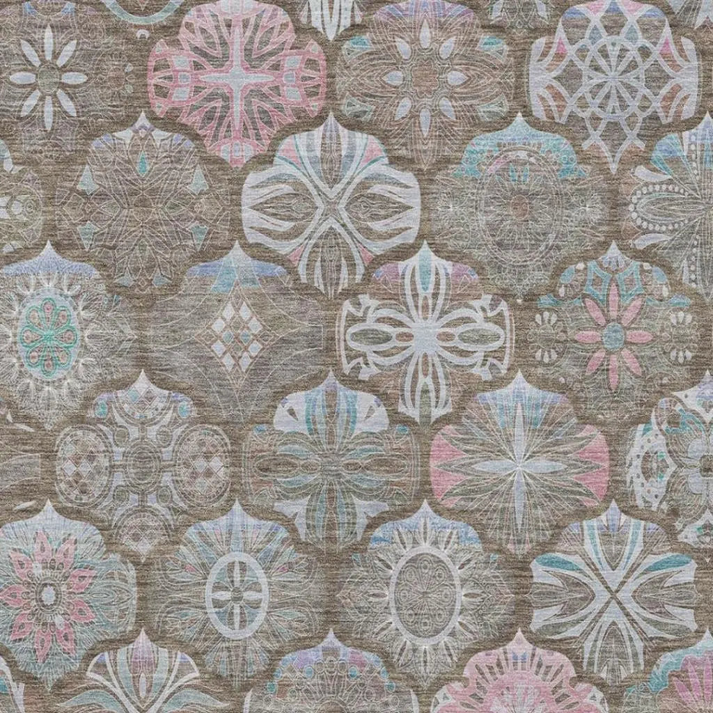 8' X 10' Brown And Silver Ogee Washable Indoor Outdoor Area Rug Homeroots Outdoor