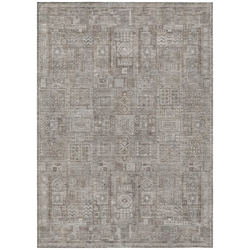 8' X 10' Brown And Silver Oriental Washable Indoor Outdoor Area Rug Homeroots Outdoor