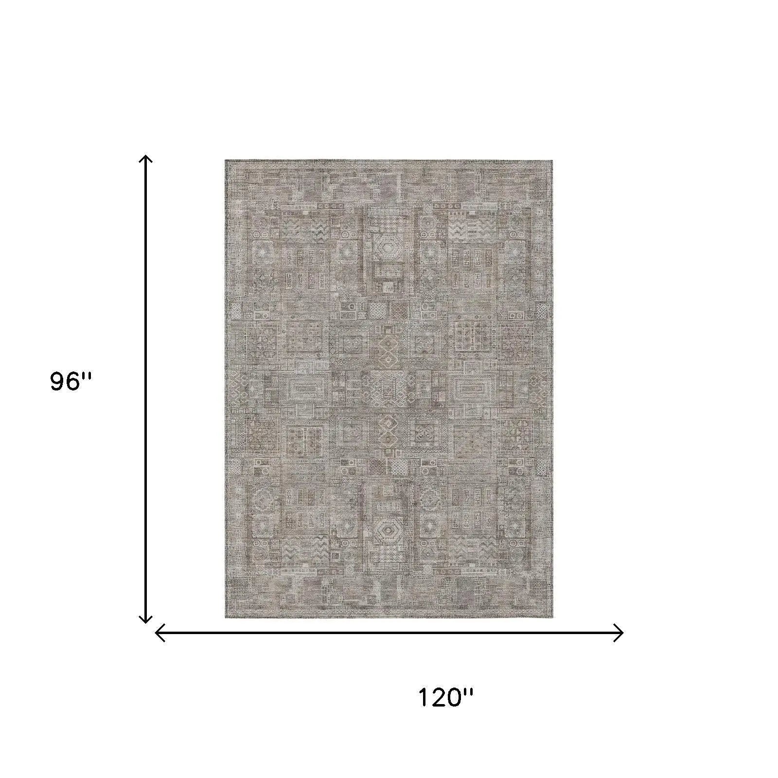 8' X 10' Brown And Silver Oriental Washable Indoor Outdoor Area Rug Homeroots Outdoor