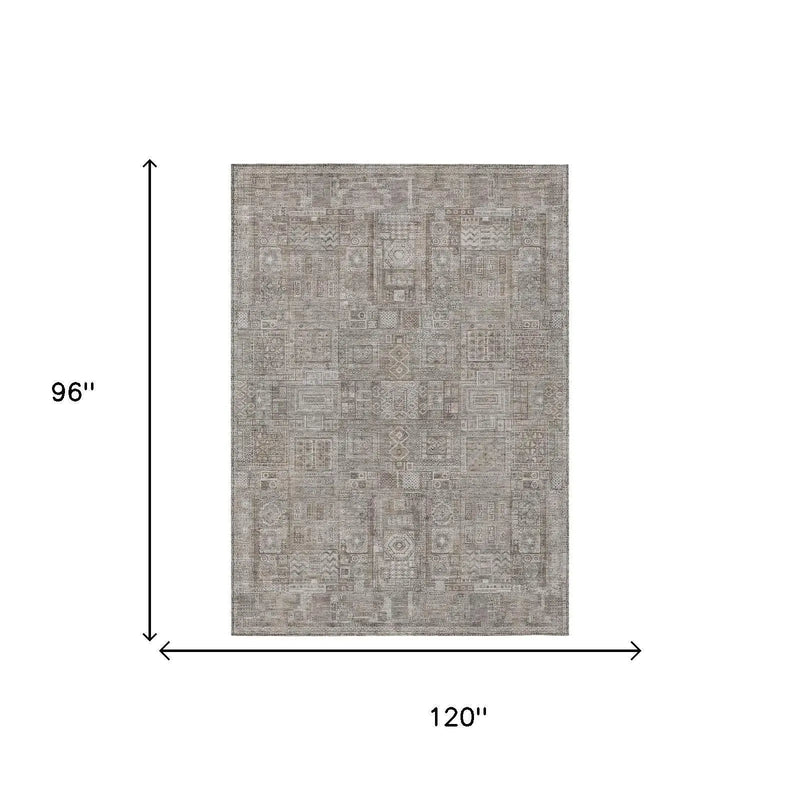 8' X 10' Brown And Silver Oriental Washable Indoor Outdoor Area Rug Homeroots Outdoor