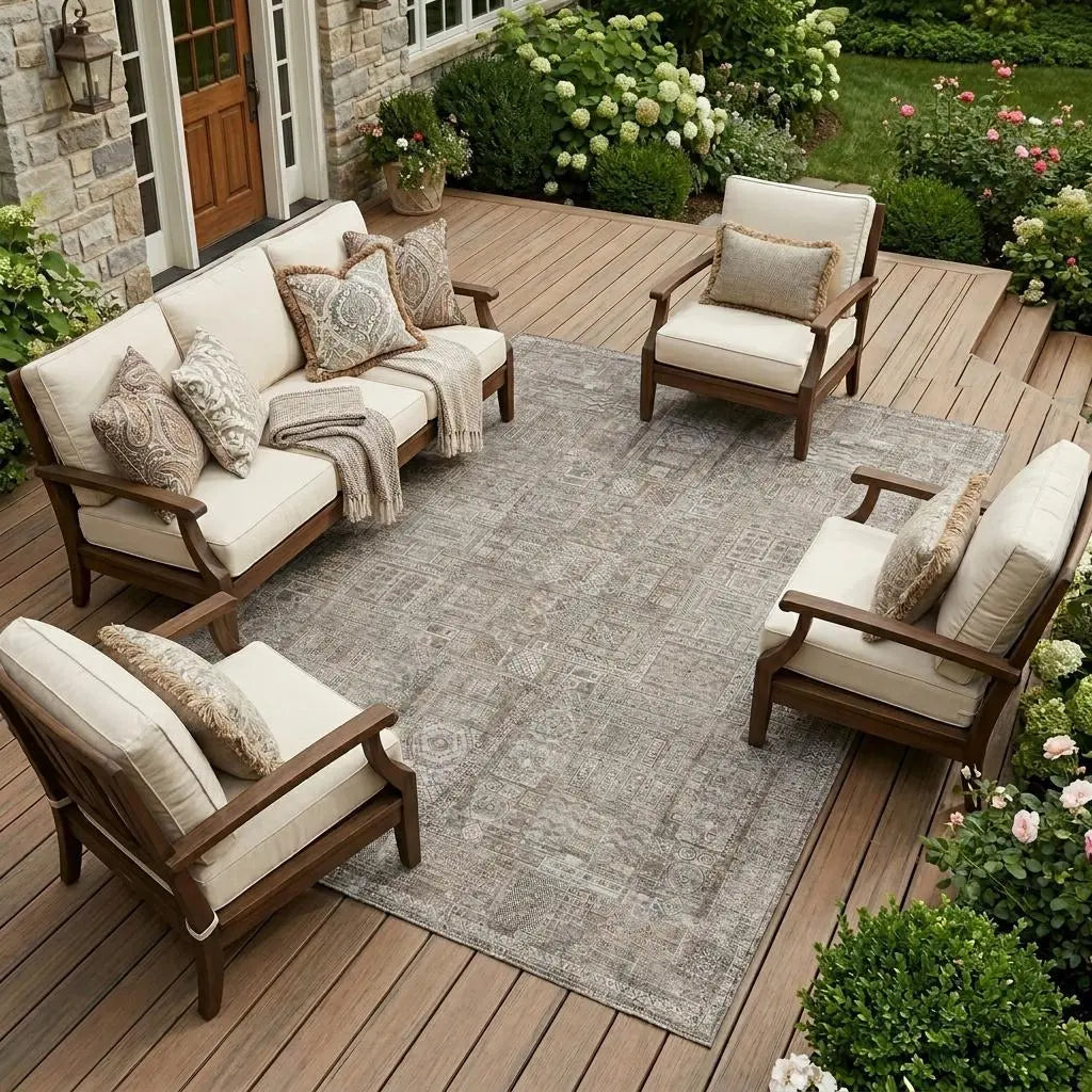 8' X 10' Brown And Silver Oriental Washable Indoor Outdoor Area Rug Homeroots Outdoor