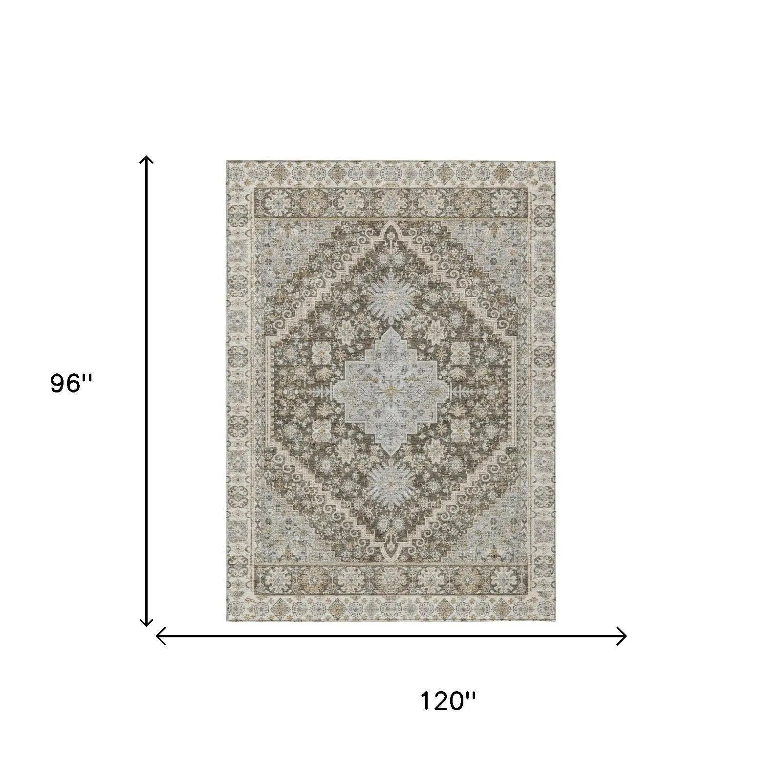8' X 10' Brown And Silver Oriental Washable Indoor Outdoor Area Rug Homeroots Outdoor
