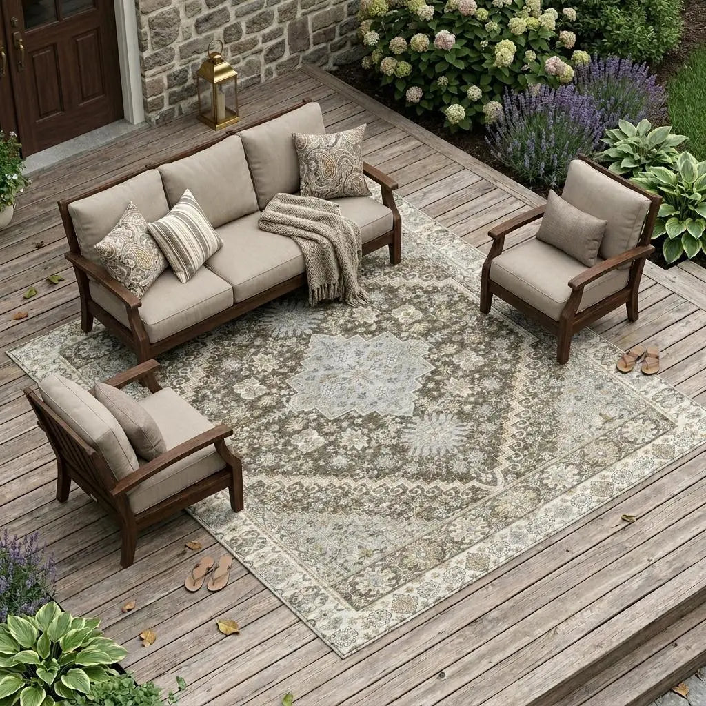 8' X 10' Brown And Silver Oriental Washable Indoor Outdoor Area Rug Homeroots Outdoor