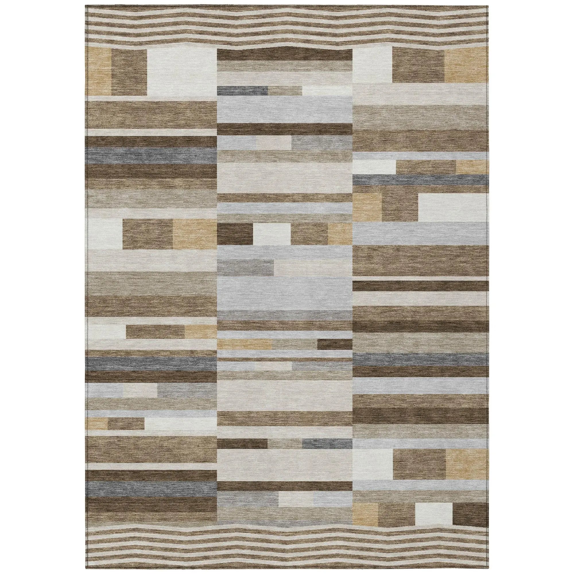 8' X 10' Brown And Silver Striped Washable Indoor Outdoor Area Rug Homeroots Outdoor