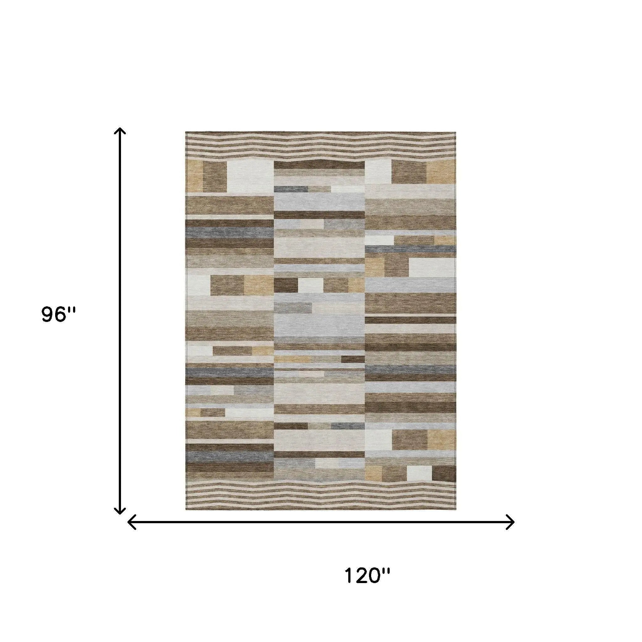 8' X 10' Brown And Silver Striped Washable Indoor Outdoor Area Rug Homeroots Outdoor
