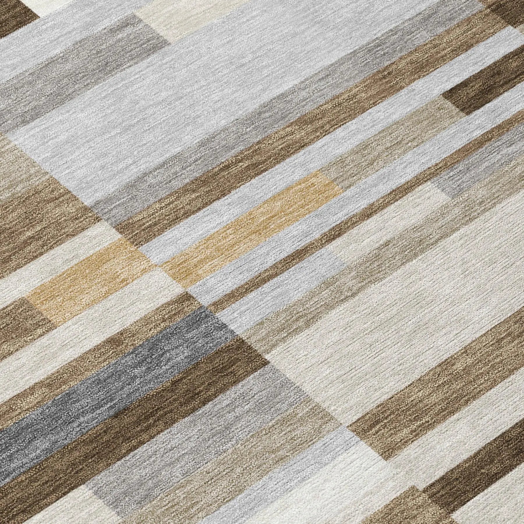 8' X 10' Brown And Silver Striped Washable Indoor Outdoor Area Rug Homeroots Outdoor
