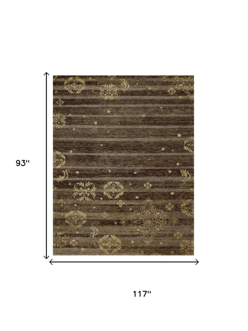 8' X 10' Brown And Tan Striped Hand Knotted Area Rug Homeroots Home Decor